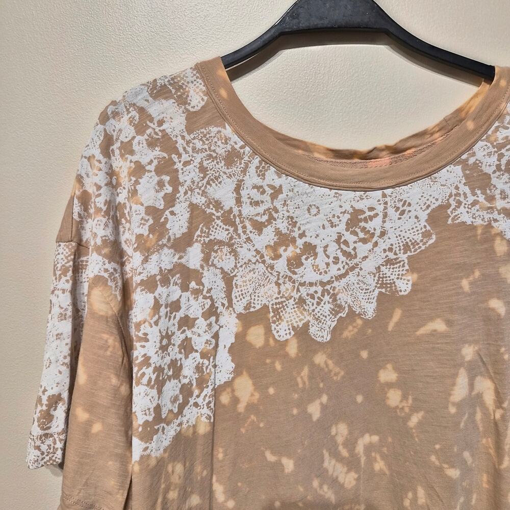 Anthropologie Pilcro Doiley Boyfriend Tee Lace Tan and White XL Short Sleeve - Picture 2 of 6
